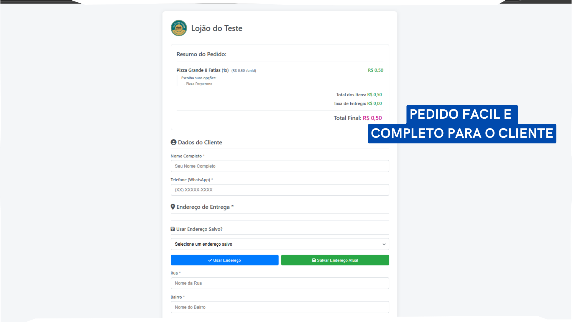 Tela de Pedido do Cliente